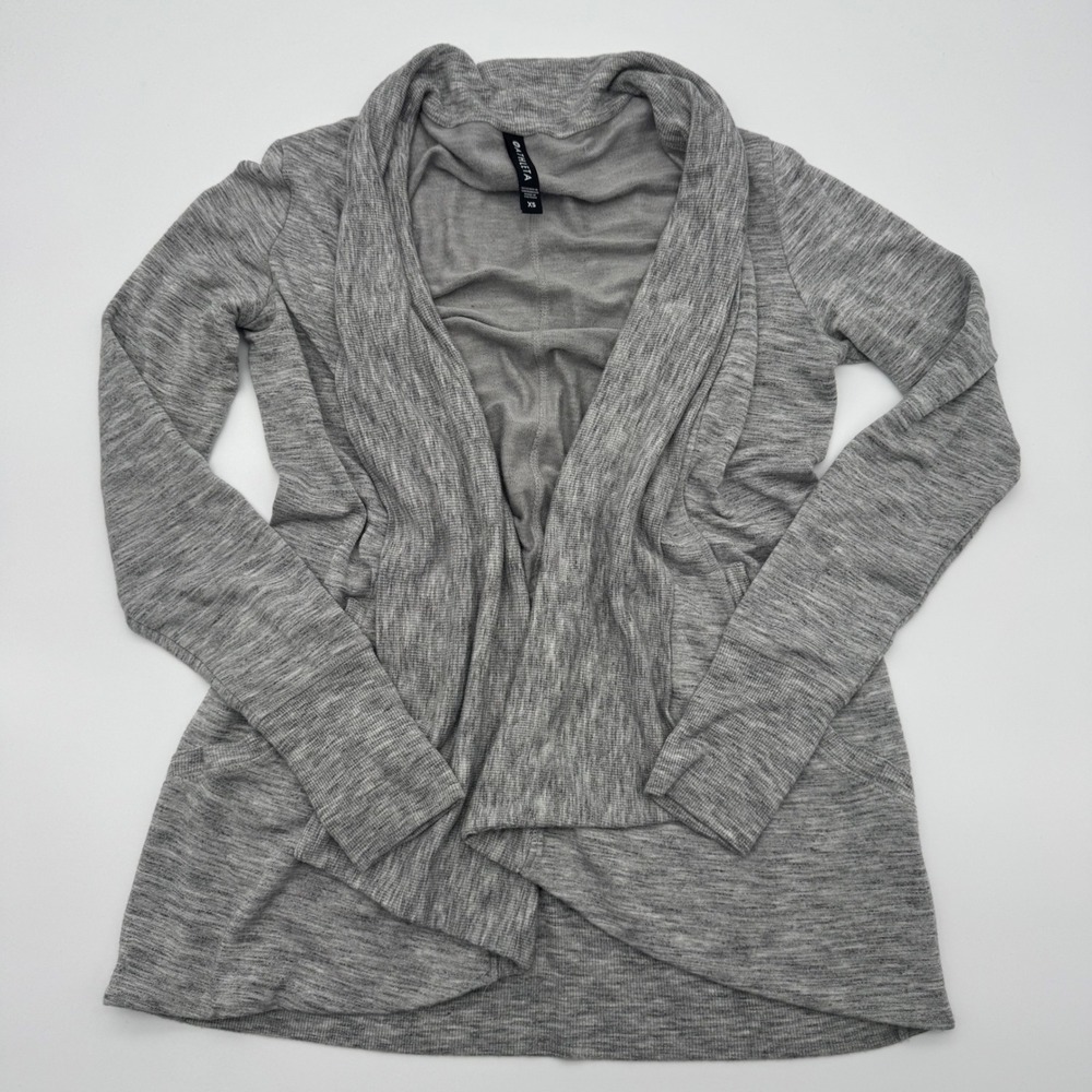 Athleta Pranayama Wrap‎ Cardigan Heathered Grey Space Dye XS Open Front Pockets